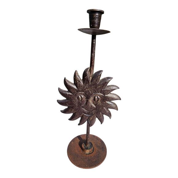 VTG Sun Face Haitian Candlestick Art Recycled Steel Drum Metal Wall 14" - Picture 1 of 13